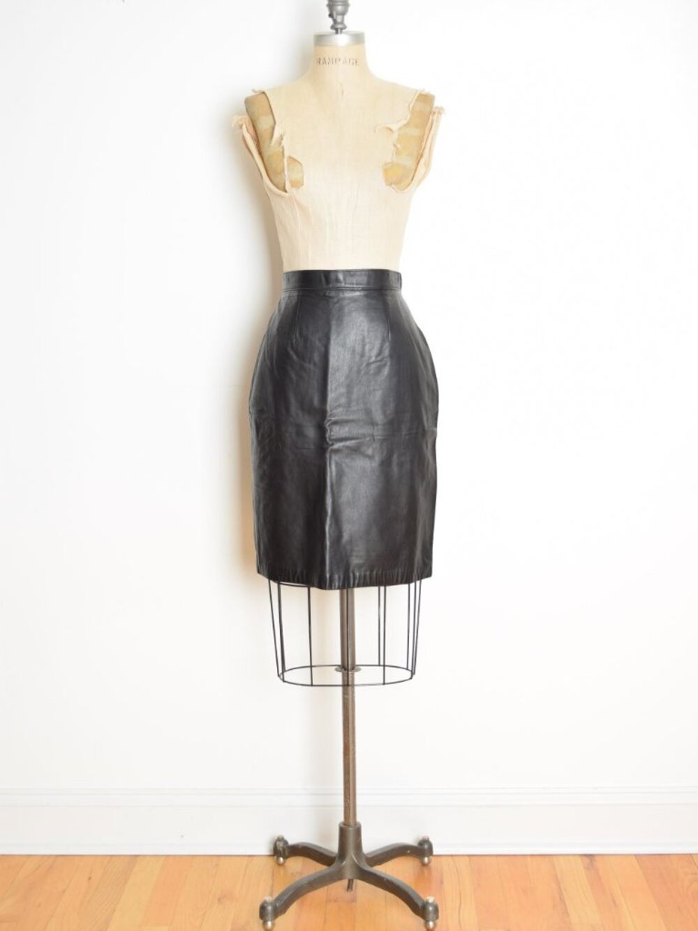 vintage 80s pencil skirt black genuine leather ANNE KLEIN high waist slim M